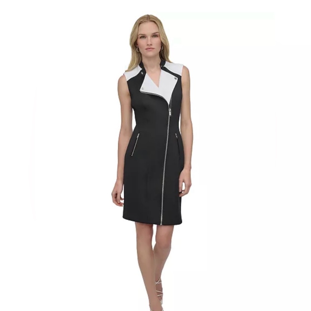 DKNY( Donna Karan New York) Black and White Sleeveless Asymmetrical Zip Dress